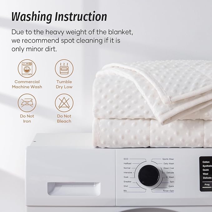 Wemore Minky Dot Weighted Blanket for Adults Queen Size 15 lbs, Soft Heavy Blanket for Stress Relief and Sleep Promotion, Breathable Blanket for All-Season with Glass Beads, White 60 x 80 inches