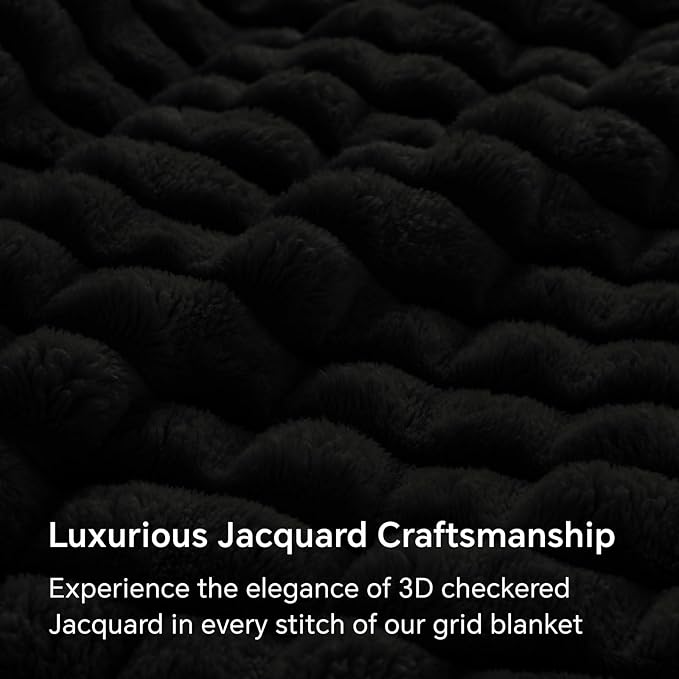 BEDELITE Black Throw Blanket Twin Size for Bed- Super Soft and Warm 3D Checkered Fluffy Fuzzy Fleece Blanket, Luxurious Plush Cozy Blanket for Room Decor Fall and Winter, 60x80 inches