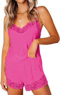 CHYRII Women's Sexy Silk Satin Pajamas Sets Lace Trim Cami Tops Shorts Sleepwear