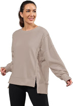 Nirovien Womens Oversized Crewneck Sweatshirt Side Slit Long Sleeve Pullover Slouchy Fit Tops
