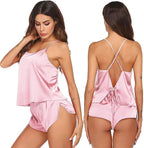 Ekouaer Silk Pajamas Set for Women Satin Backless Lingerie Pjs Cami Top and Shorts Nightwear