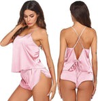 Ekouaer Silk Pajamas Set for Women Satin Backless Lingerie Pjs Cami Top and Shorts Nightwear