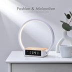 WILIT Bedside Lamp with Alarm Clock,Touch Lamp with Wireless Charger,Nightlight for Bedroom,Sunrise Wake-up Light,3-Grade Dimmable,Birthday Gifts for Her,Women,Men,Mom,Daughter,Girlfriend(Wood Grain)