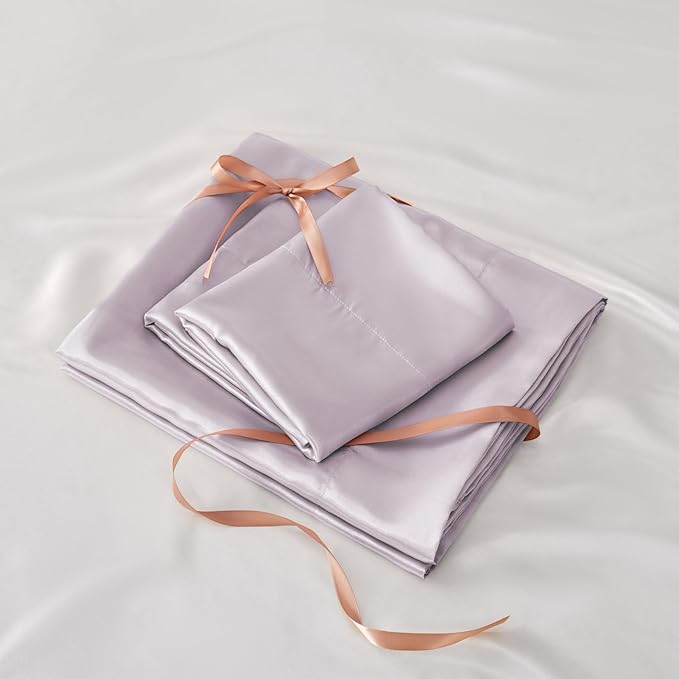 BEDELITE King Size Sheets Set, Luxury Soft Lavender Satin Sheets for Hair and Skin, Similar to Silk Bed Sheets Set 4 Pieces with 1 Deep Pocket Fitted Sheet, 1 Flat Sheet, and 2 Pillowcases