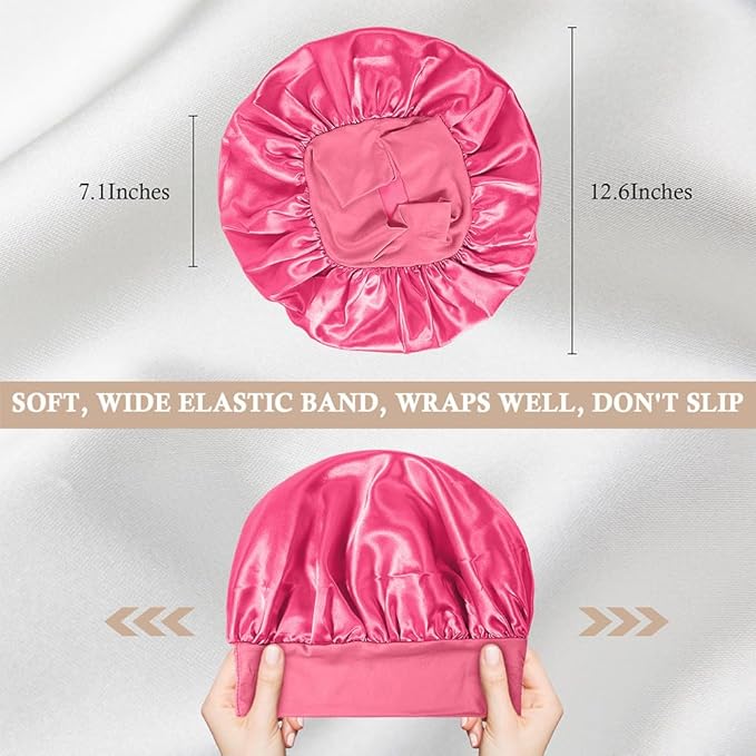 4Pcs Satin Bonnet Silk Bonnet, Hair Bonnet for Sleeping, Elastic Wide Band Silk Sleep Cap, Shower Cap Soft and Breathable (Red Series)