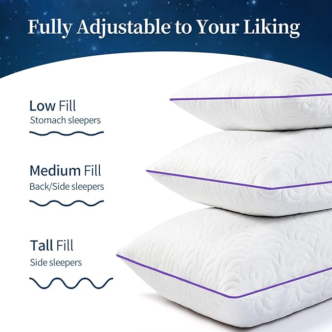 MOLCLCUY Memory Foam Pillows Standard Size Set of 2 Adjustable Cool Pillow for Side Back Stomach Sleepers Luxury with Washable Cover