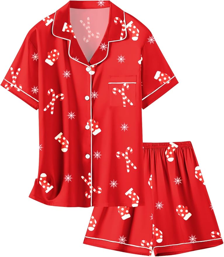 Girls & Womens Satin Pajamas Set, Silk Button-Down Sleepwear 2 Piece Nightwear, 3 Years - Women XXL