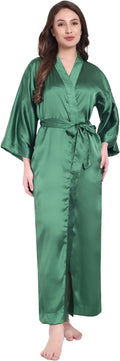 Silk Robes for Women Ankle Length Satin Kimono Robes with Belt Bridemaids Sleepwear Bachelorette Nightgown