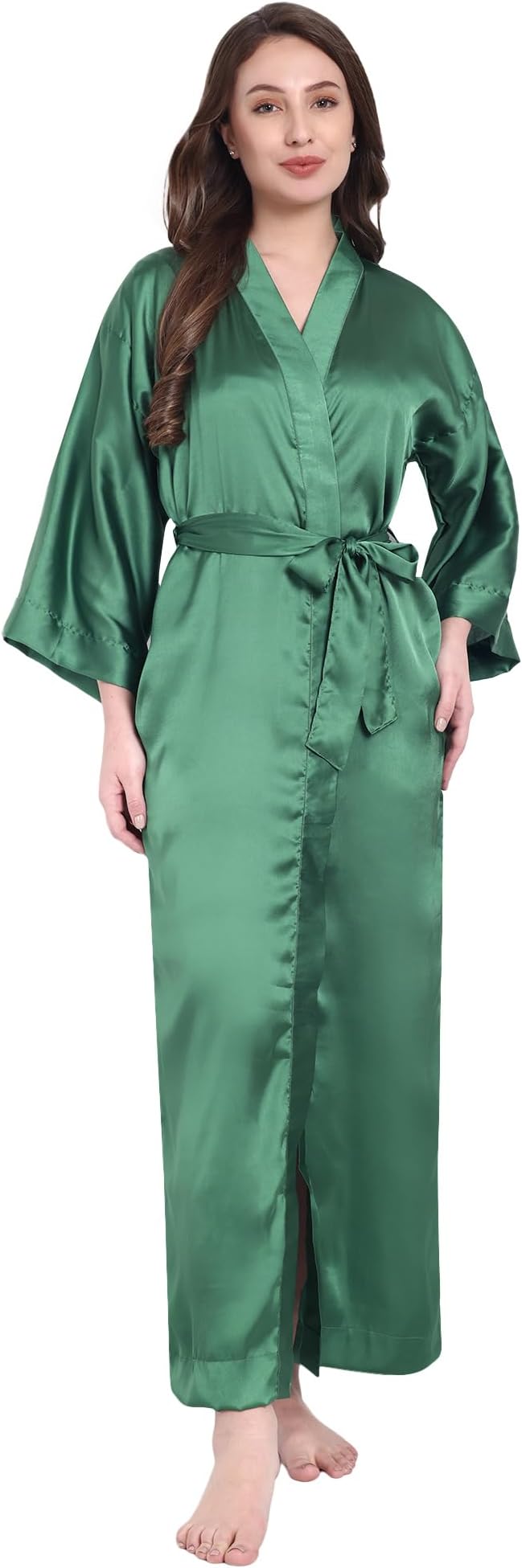 Silk Robes for Women Ankle Length Satin Kimono Robes with Belt Bridemaids Sleepwear Bachelorette Nightgown
