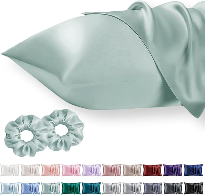 Vielit Queen Satin Pillowcase for Hair 2pc,Similar to Silk Pillow Cases,Easier Care Than Silk Pillowcase,Gifts for Women Men,Sage Green,20x30 & Envelope Closure and 2 Satin Scrunchies