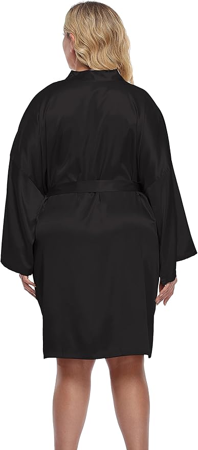 Women's Plus Size Short Silky Bathrobes Satin Kimono Robes Bride Bridesmaid Loungewear Soft Nightgown