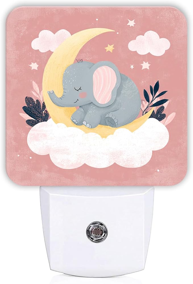Elephant Night Lights Plug Into Wall, Cute Fanciful Moon Cloud None Peach Dusk to Dawn Led Plug in Night Lights for Entryway Garage Stairs Decor 1pcs