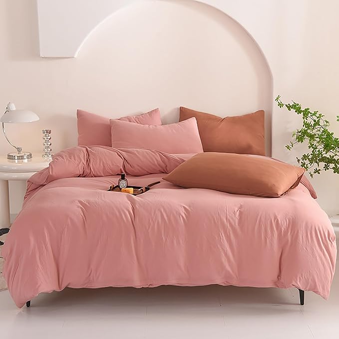 Luxlovery Pink Comforter Set Full Blush Pink Comforter Sets Solid Color Women Dusty Rose Qulits Comfy Soft Comforter Blanket Breathable Comforter Set for Women Girls