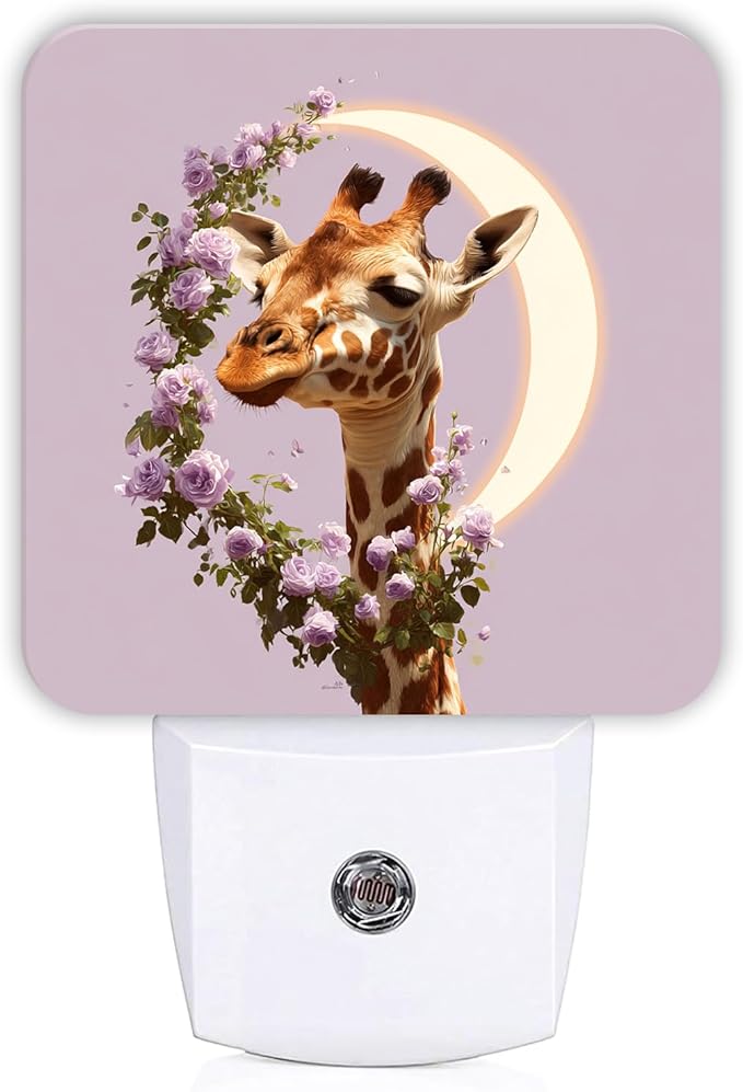 Giraffe Night Lights Plug Into Wall, Fanciful Nature-Inspired Roses Moon None Peach Plug in Night Light with Dusk to Dawn Sensor for Entryway Garage Stairs Decor 1pcs