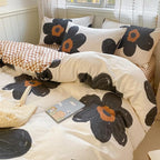 CLOTHKNOW Black Sunflower California King Comforter Set 3Pcs Floral Bedding Comforter Sets Brown Grid Comforter Boho Comforter Sets Cal King