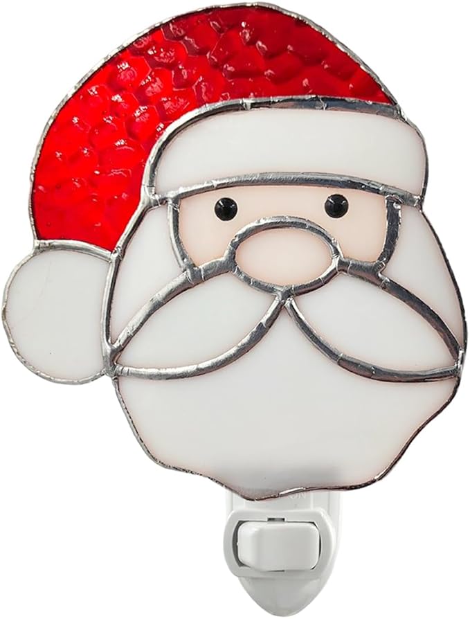 CHEZBABY Stained Glass Night Light Plug into Wall Lamp Decorative Accent Nightlight for Hallway Bedroom Bathroom Kitchen Home Décor(Christmas Santa)