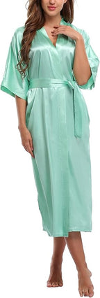 Women Kimono Long Robe Lightweight Bathrobe Soft Nightwear Comfy Nightgown