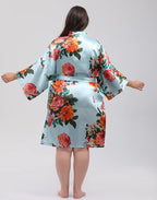 QXQTER Peony Floral Silky Satin Robe Wedding Bridal Party Bride Bridesmaid Robes for Women Dressing Gown Kimono Robe