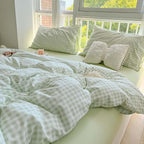 Nayoroom Green Gingham Duvet Cover Queen Size Plaid Checkered Duvet Cover Girls Dorm Bedding Set 3 Pieces Soft Lightweight Washed Microfiber Farmhouse Bedding with Pillowcases