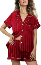 WJing Yi Jia Womens Silk Satin Pajamas Loungewear Two-Piece Sleepwear Button-Down Floral Pj Set XS-4XL