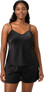 Women’s Satin Cami and Shorts Pajama Set – Silky Soft Lightweight Sleepwear with Adjustable Straps