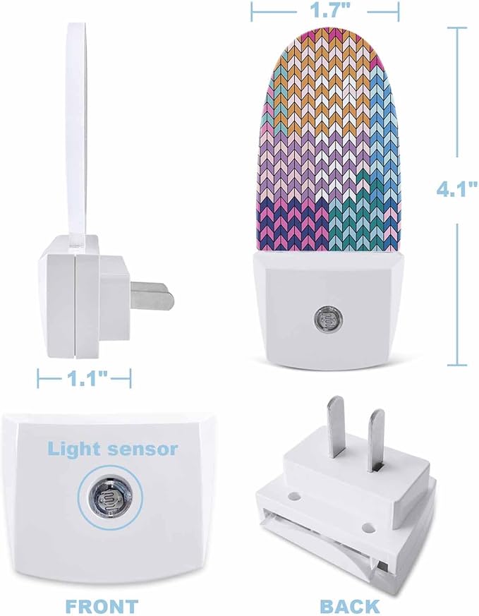 Night Light Plug into Wall, Geometric Graphics Modern Minimalist Style Light Blue Purple Peach Orange Green Popsicle Shape Night Light LED Nightlight with Light Sensors for Kids Bedroom Hallway