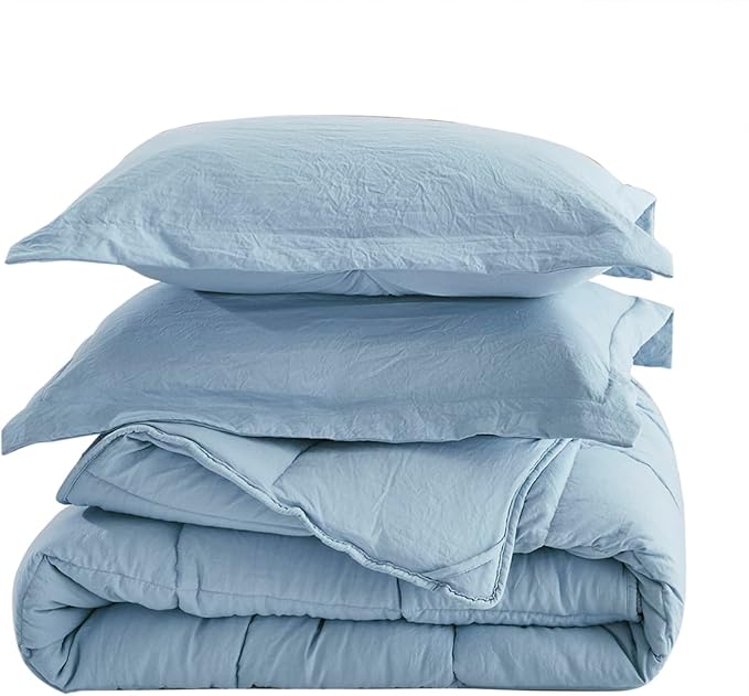 HIG Pre Washed Down Alternative Comforter Set Full - Reversible Chic Quilt Design - Box Stitched with 4 Corner Tabs - Lightweight for All Season - Blue Duvet Comforter with 2 Pillow Shams