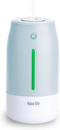 Aqua Glo Personal Humidifier – Ultrasonic Cool Mist, Rechargeable Battery for 15 Hours Use, 2-Cup Water Tank, Quiet Operation. Ideal for Travel, Office, Bedroom, Plants, and Home. Blue Mist
