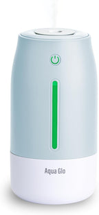 Aqua Glo Personal Humidifier – Ultrasonic Cool Mist, Rechargeable Battery for 15 Hours Use, 2-Cup Water Tank, Quiet Operation. Ideal for Travel, Office, Bedroom, Plants, and Home. Blue Mist