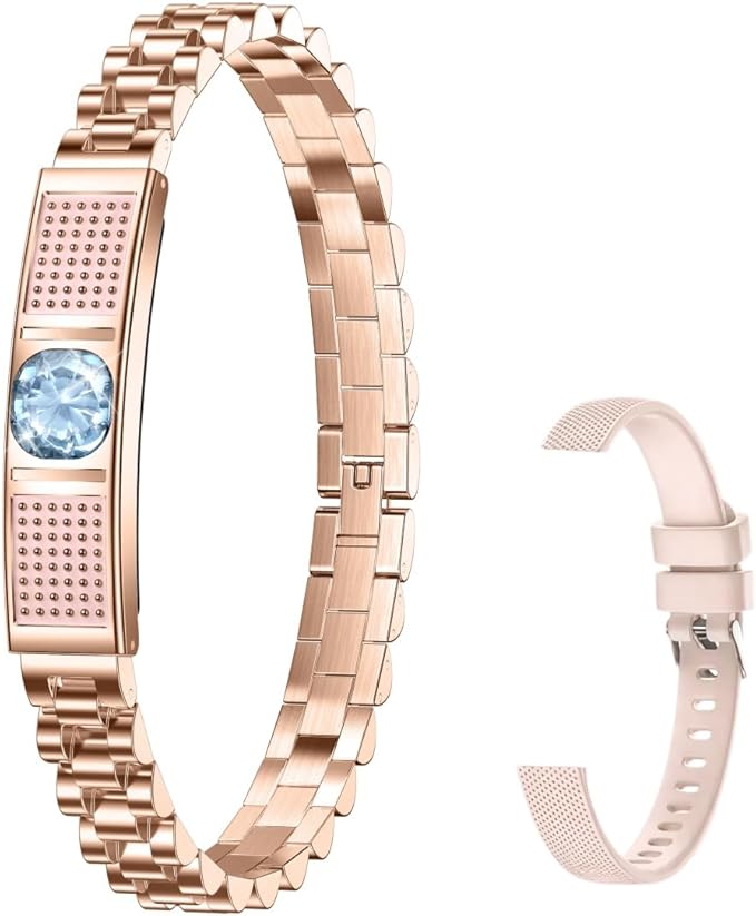 Smart Bracelet for Women,Fitness Tracker with Interchangeable Straps, Activity & Sleep Monitor with Heart Rate SpO2, Lightweight Waterproof Smart Wristband, Free App (Gold)
