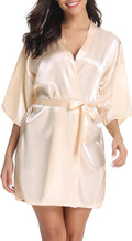 Vlazom Womens Kimono Robes Dressing Gown Satin Bathrobe Nightdress Short Style Bridal Robe