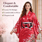 Kimonos for Women Japanese Style Satin Kimono Robe with Bow Belt Fan Hair Accessory and Tabi Socks