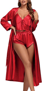OPOIPIN Women's 3 Piece Pajama Set Sexy Cami Top and Shorts with Robe Sleepwear Loungewear Set