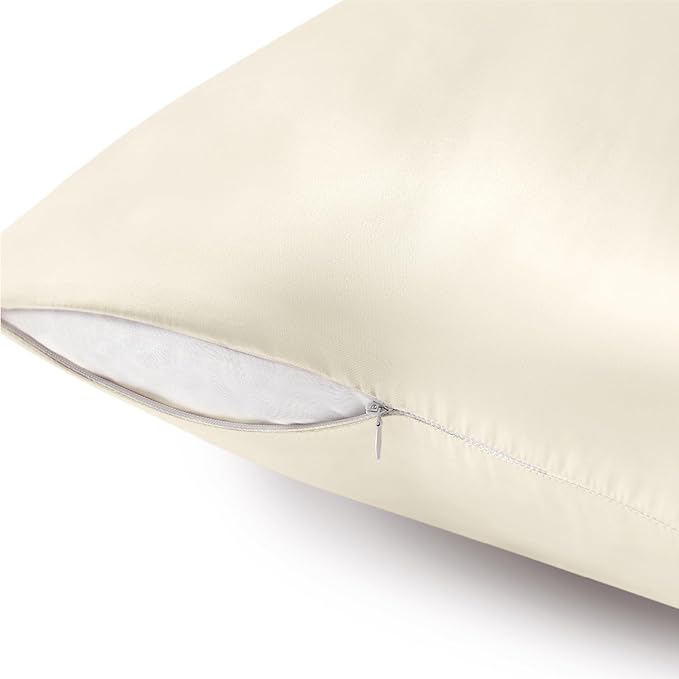 BEDELITE Satin Pillowcase with Zipper 2 Pack, Beige Pillow Cases Standard Size, Super Soft and Cooling Similar to Silk Pillow Cases, Gift for Women Men(20x26 Inches)