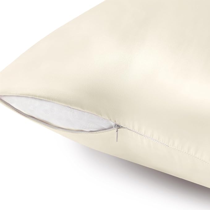 BEDELITE Satin Pillowcase with Zipper, Beige King Size Pillow Cases Set of 2, Super Soft and Cooling Similar to Silk Pillow Cases, Gift for Women Men(20x40 Inches)