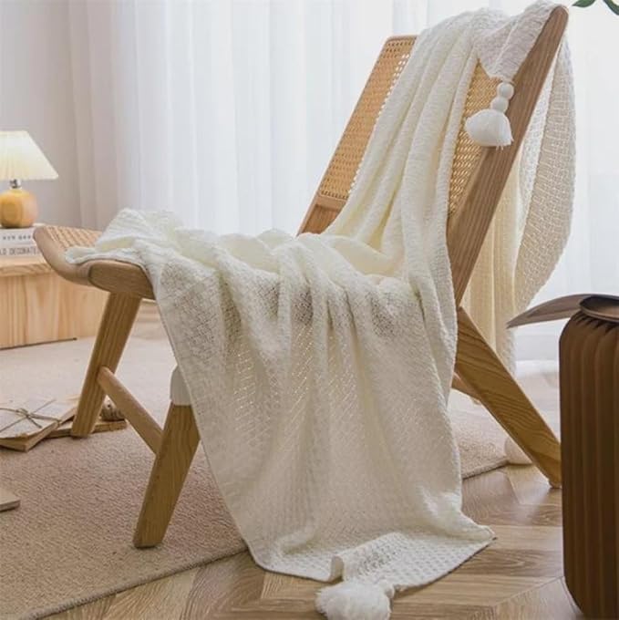 Chunky Cable Knitted Throw Blanket for Couch, Sofa and Bed, 43.3X60IN Lightweight Rustic Decorative Cozy Farmhouse Throw Blankets for Women and Man (White)
