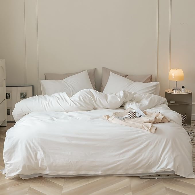 Luxlovery White Comforter Set Twin Kids Teens White Bedding Comforter Set Solid Soft Breathable Blanket Quilts 3 Piece Bedding Set for Twin Bed