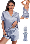 WJing Yi Jia 3Pcs Silk Pajamas Set for Women XS-4XL Satin Pajama Lingerie Pjs Cami Tops Silky Pj Sets Sleepwear Nightwear
