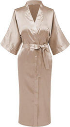 Womens Long Silky Robe Satin Kimono Robes Silk Bathrobe for Wedding Party Full Length Dressing Gown