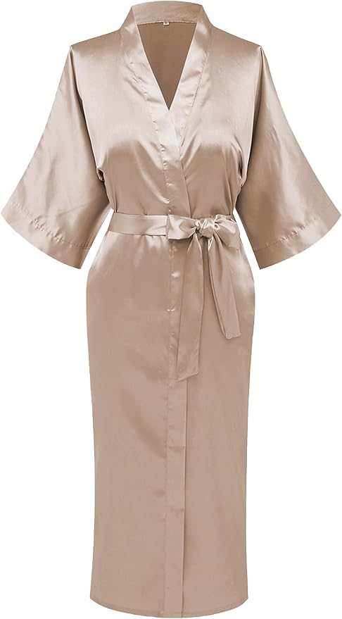 Womens Long Silky Robe Satin Kimono Robes Silk Bathrobe for Wedding Party Full Length Dressing Gown