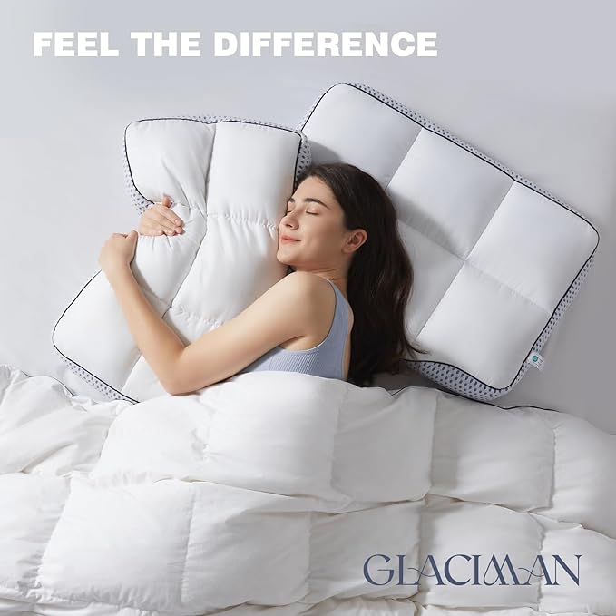 Glaciman Shredded Memory Foam Pillow for Side & Back Sleepers - Firm Ergonomic Pillow for Neck Pain Relief - Machine Washable, Breathable Cooling Mesh Gusset, King (15"x33"x4"), Pack of 2