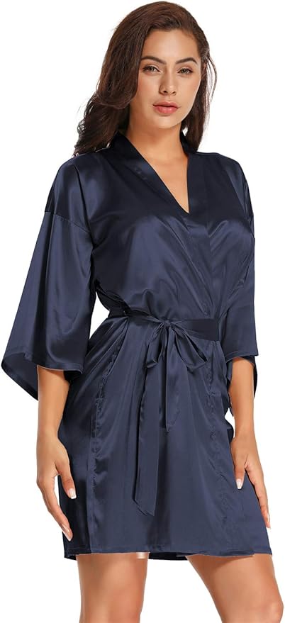 Women's Pure Short Satin Robes Bridesmaid and Bride Silky Robes Summer Sleepwear