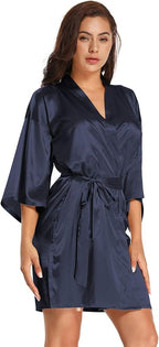 Women's Pure Short Satin Robes Bridesmaid and Bride Silky Robes Summer Sleepwear