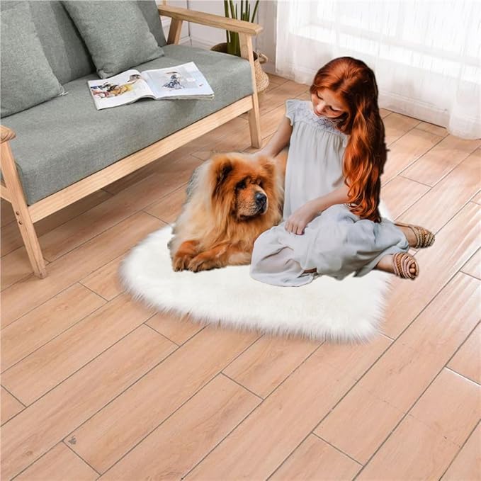 Fluffy Faux Fur Heart Shaped Area Rug Soft Fuzzy Carpet Home Decoration Wedding Party for Bedroom Living Room Bedside 30x40cm White