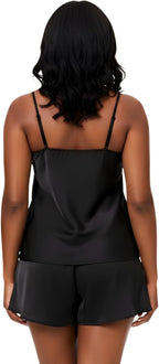 Women’s Satin Cami and Shorts Pajama Set – Silky Soft Lightweight Sleepwear with Adjustable Straps