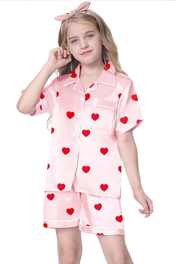 Girls & Womens Satin Pajamas Set, Silk Button-Down Sleepwear 2 Piece Nightwear, 3 Years - Women XXL