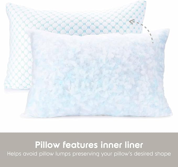 Nestl Cooling Pillow for Sleeping 2 Pack, Luxury Shredded Memory Foam Body Pillow Set of 2, Adjustable Cold Gel Pillows for Hot Sleepers Supportive Long Pillow for Side Back Stomach Sleepers