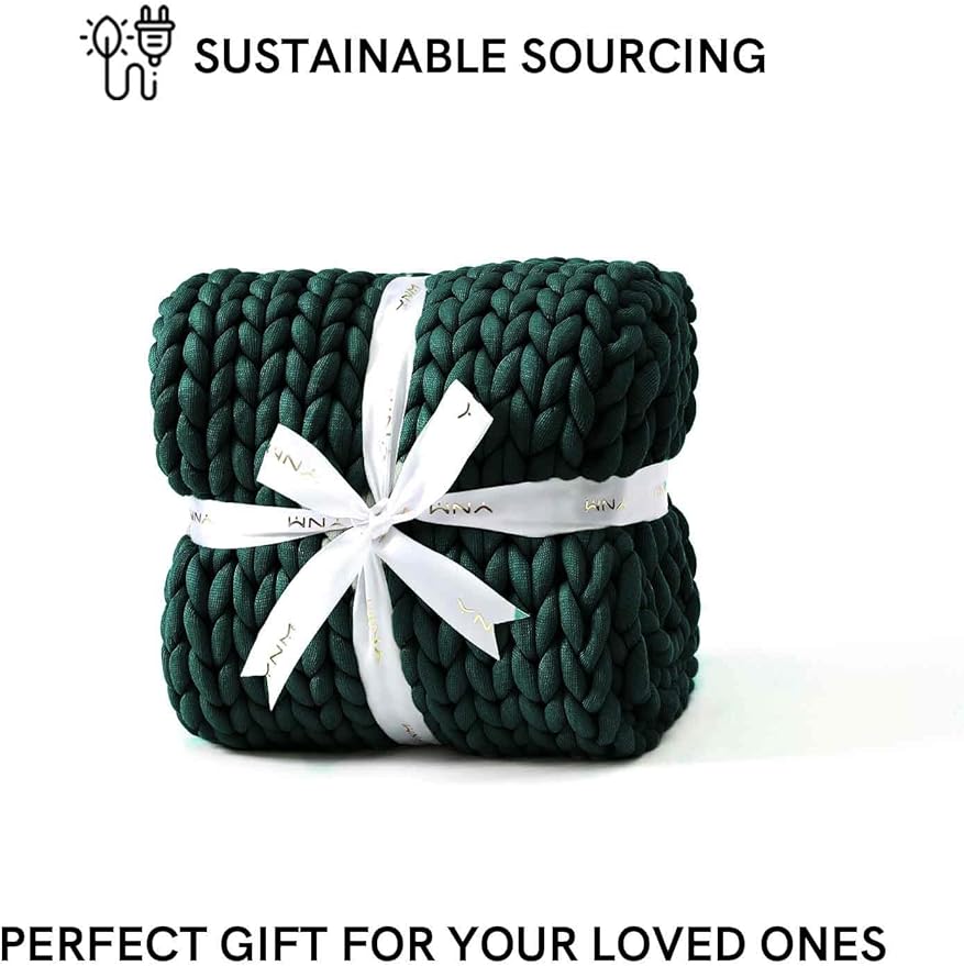 YnM Chunky Throw Blanket, Medium-Weight, Hand Knitted, Skin Friendly, Ventilated and Breathable, Machine Washable, Home Décor Piece for Couch, Sofa and Bed (Pacific Green, 50x70 Inch)