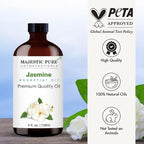 Majestic Pure Essential Oil with Glass Dropper - 100% Pure and Natural - Essential Oils for Diffuser, Aromatherapy, Soap and Candle Making, Jasmine Essential Oil, Jasmine Oil, 4 Fl Oz