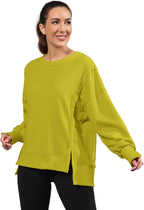 Nirovien Womens Oversized Crewneck Sweatshirt Side Slit Long Sleeve Pullover Slouchy Fit Tops